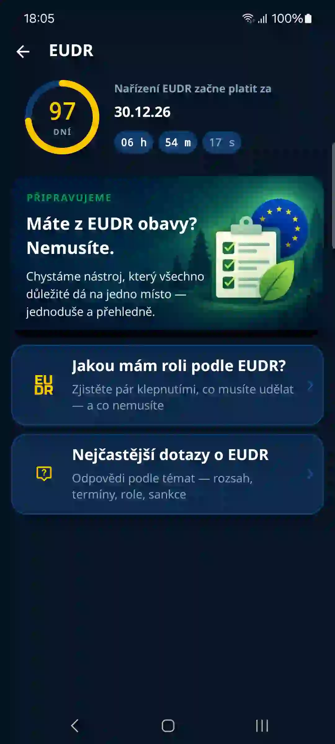 EUDR v aplikaci – odpočet a průvodce