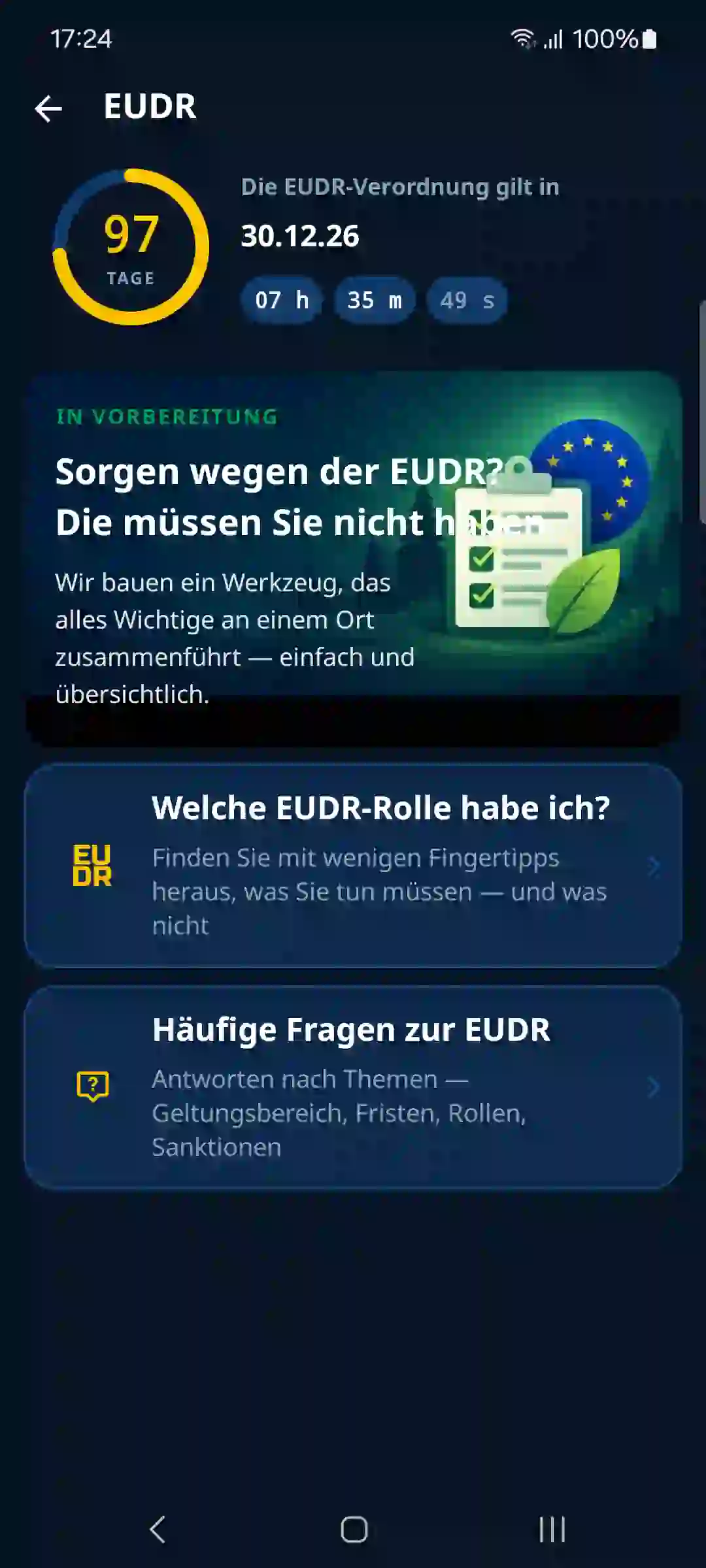 EUDR in der App – Countdown und Leitfaden