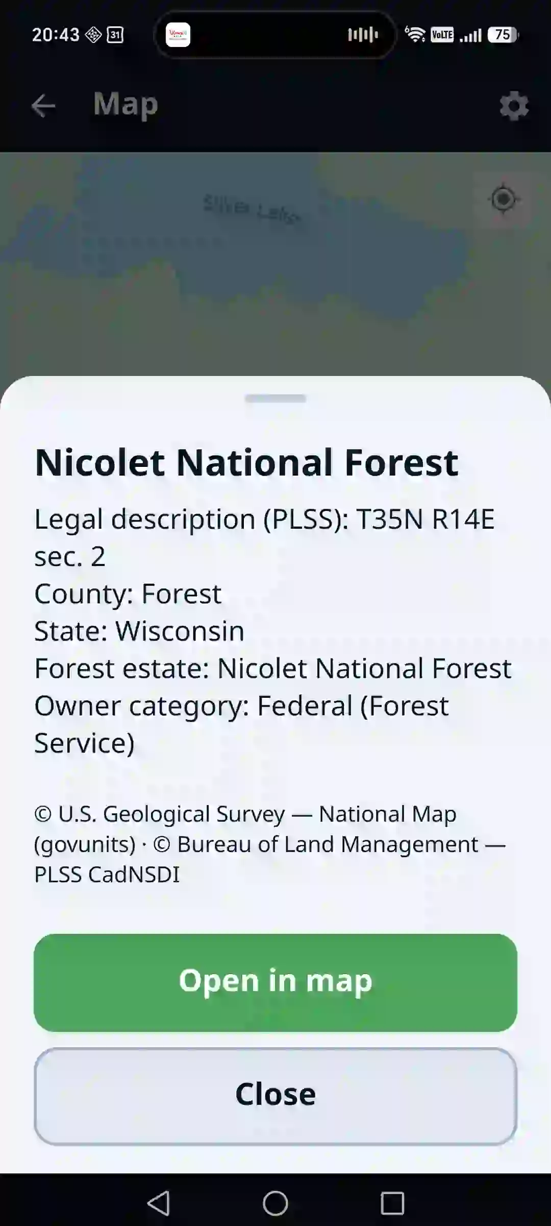 Forest atlas in the app – parcel and stand on the map