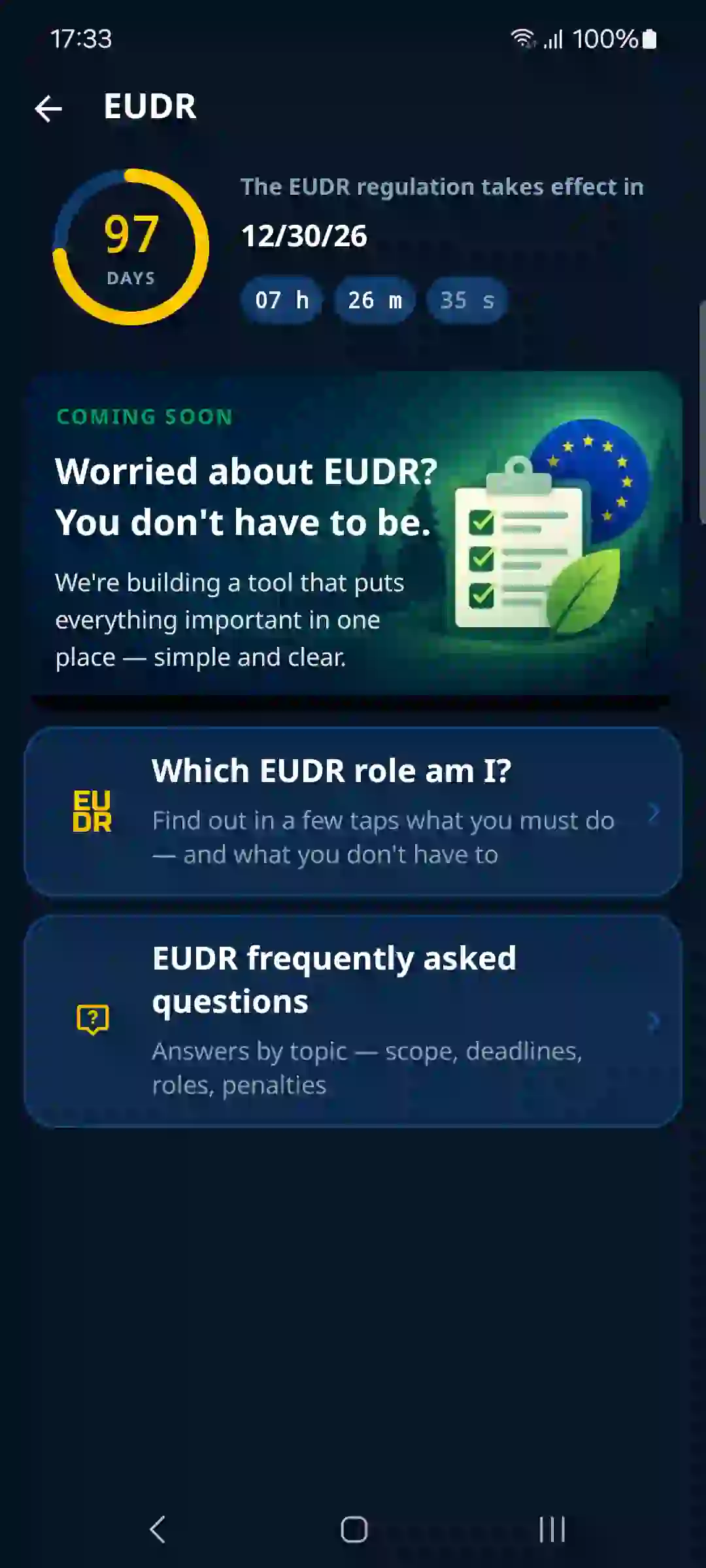 EUDR in the app – countdown and guide