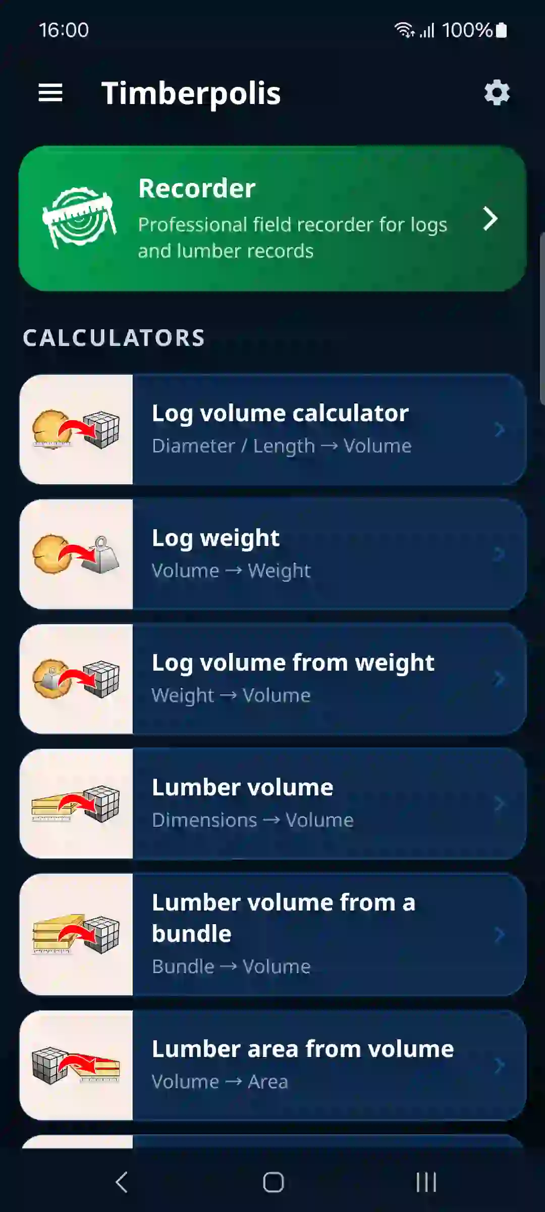 App home screen with the tally recorder and calculators