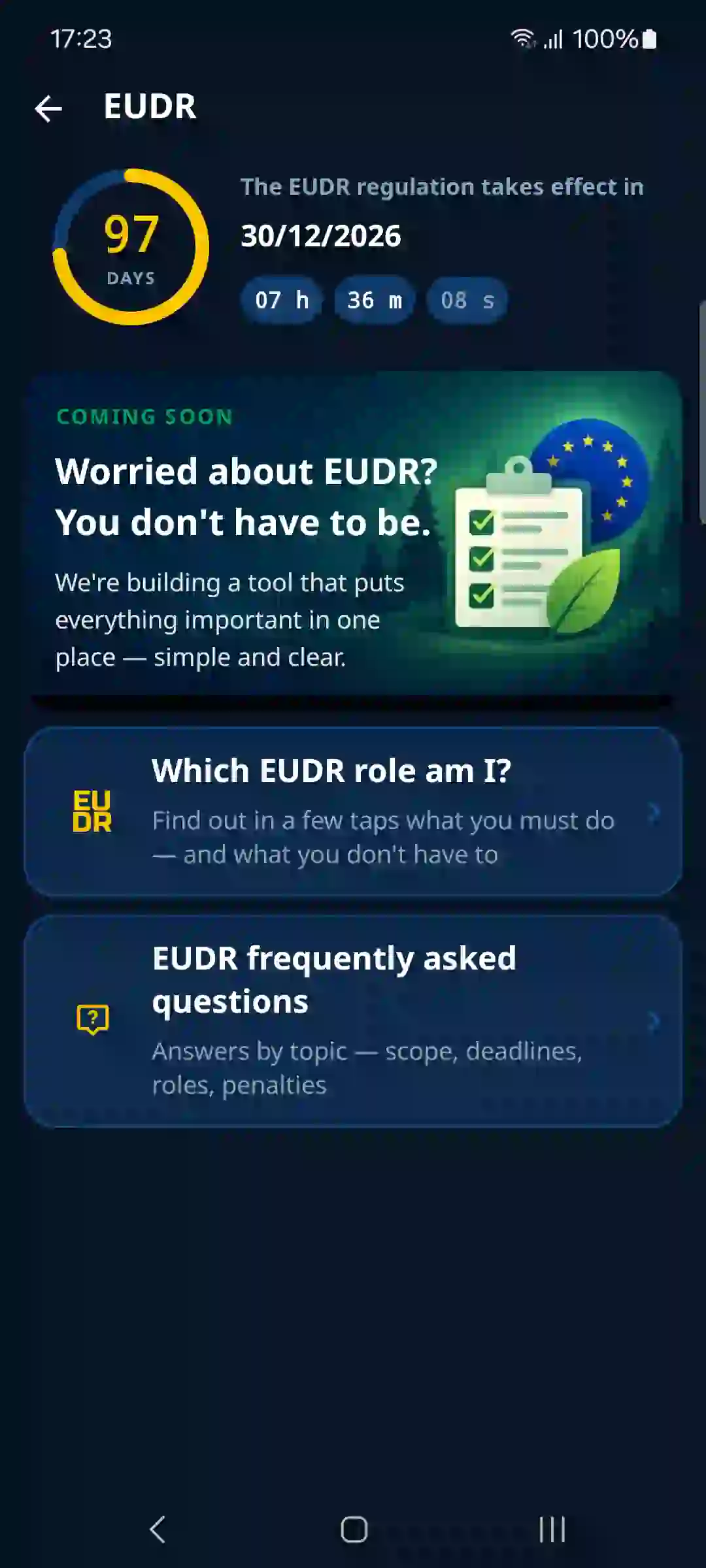 EUDR in the app – countdown and guide