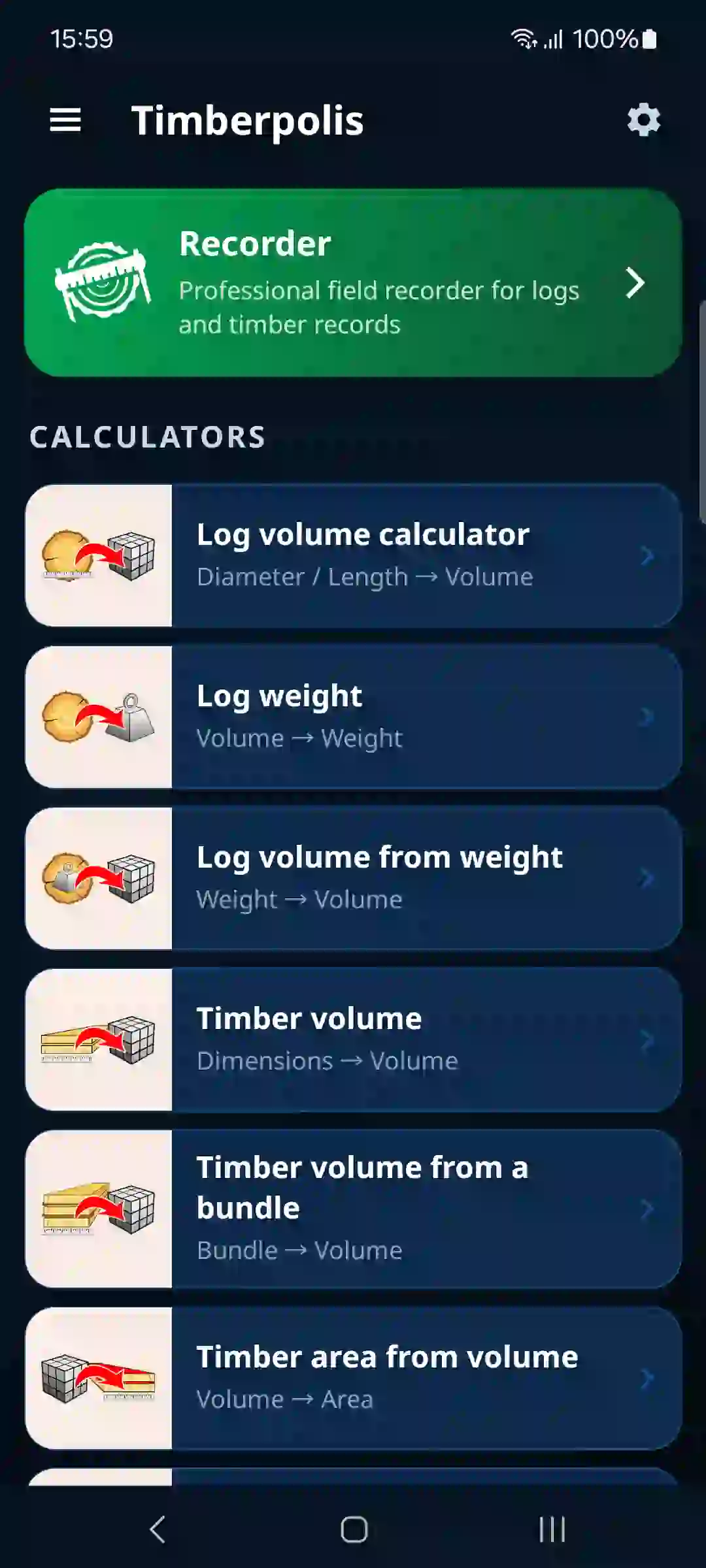 App home screen with the tally recorder and calculators