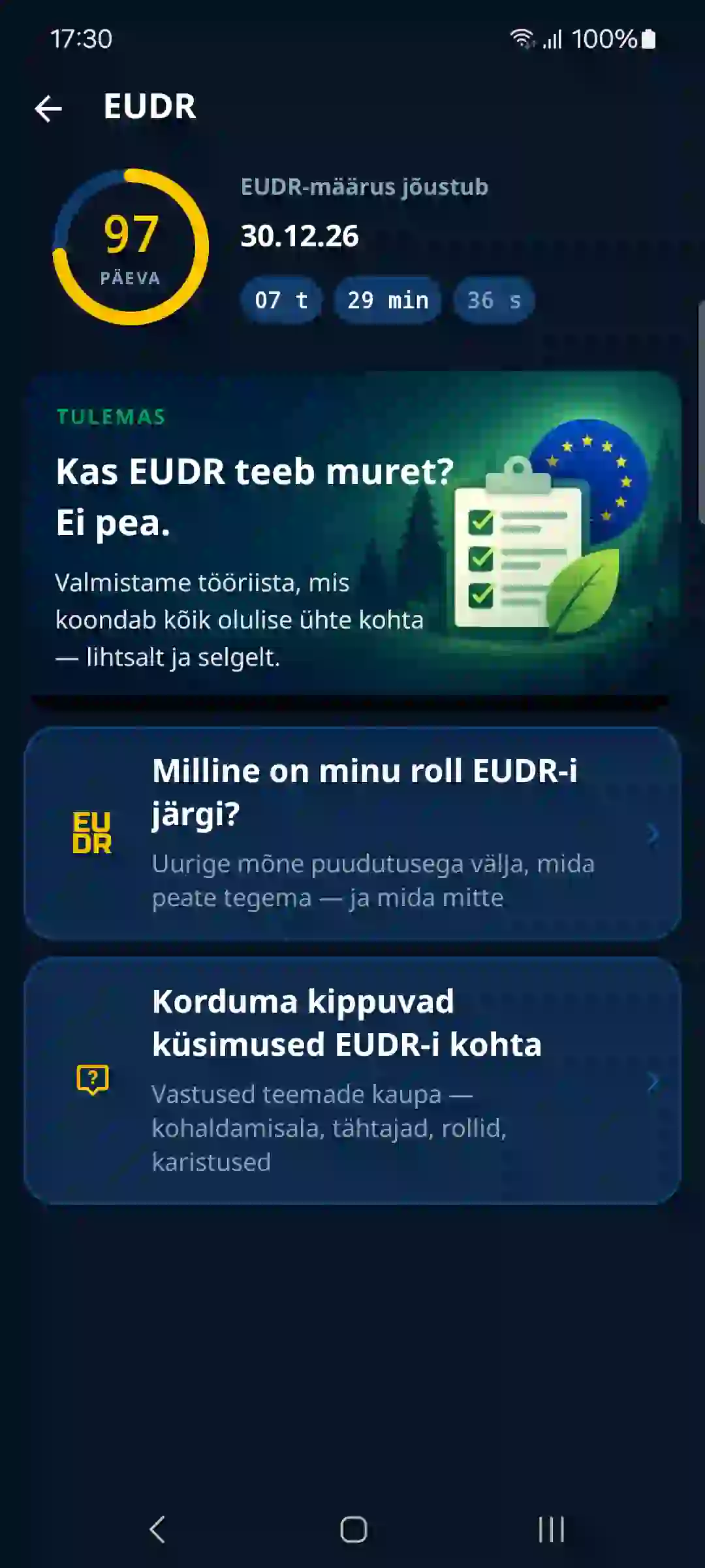 EUDR rakenduses – tähtajani jäänud aeg ja juhend