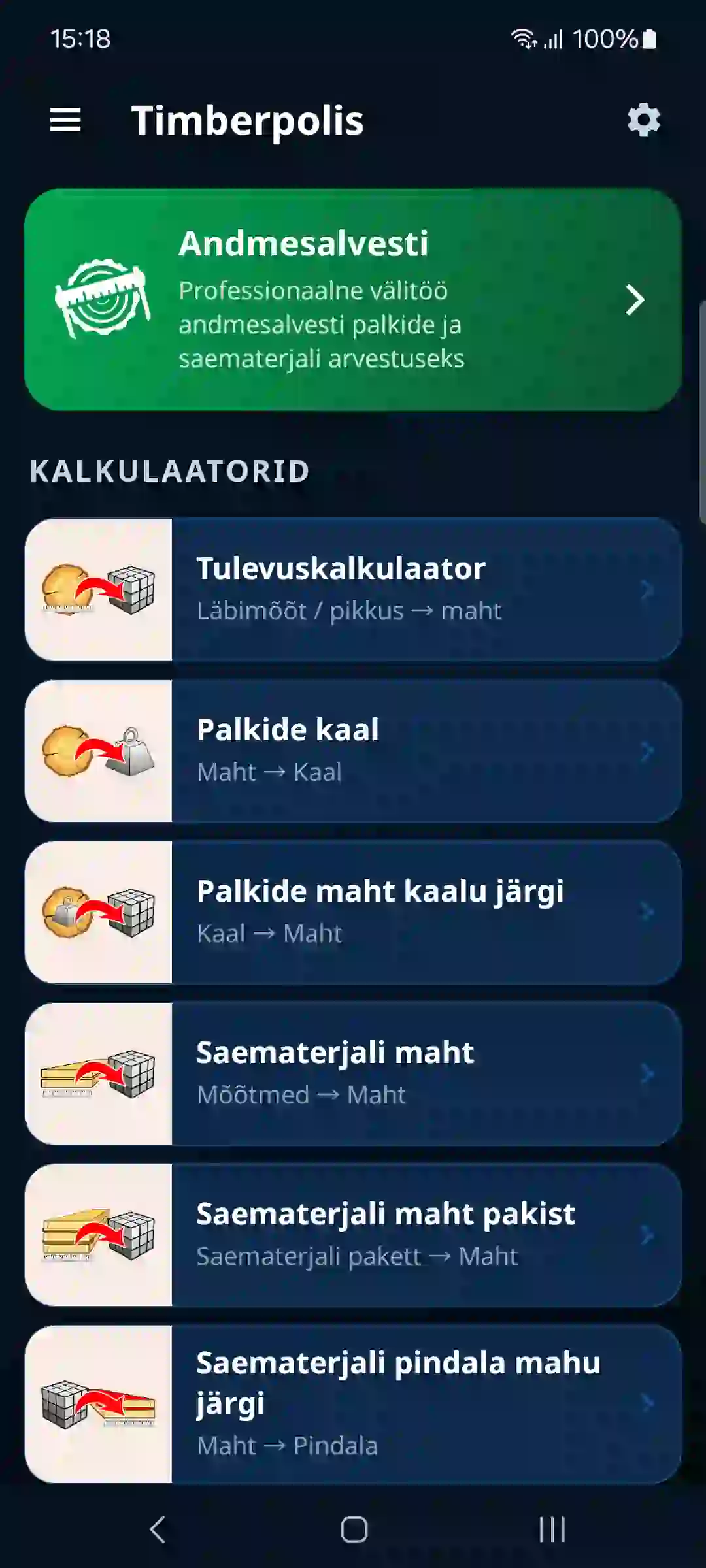 Rakenduse avakuva andmesalvesti ja kalkulaatoritega