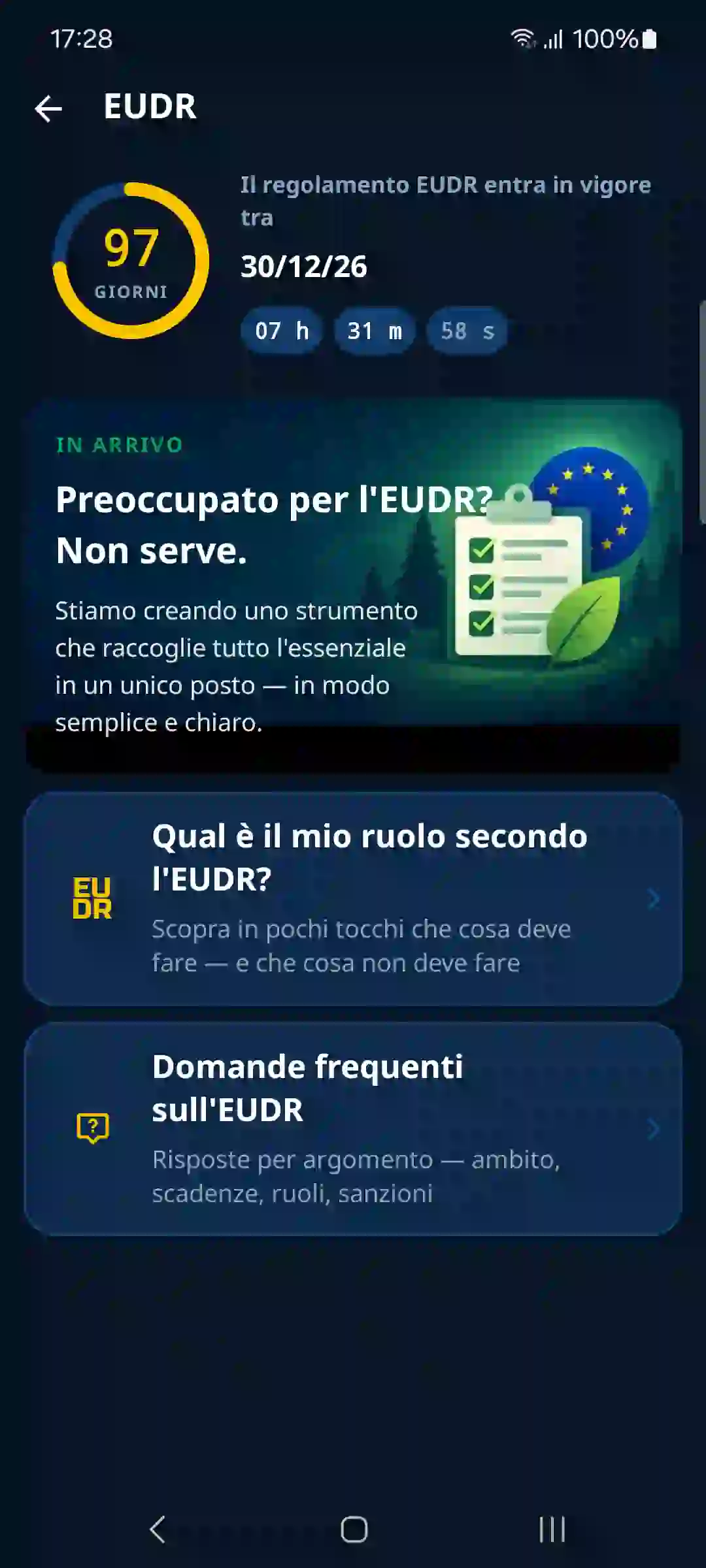 EUDR nell'app – conto alla rovescia e guida
