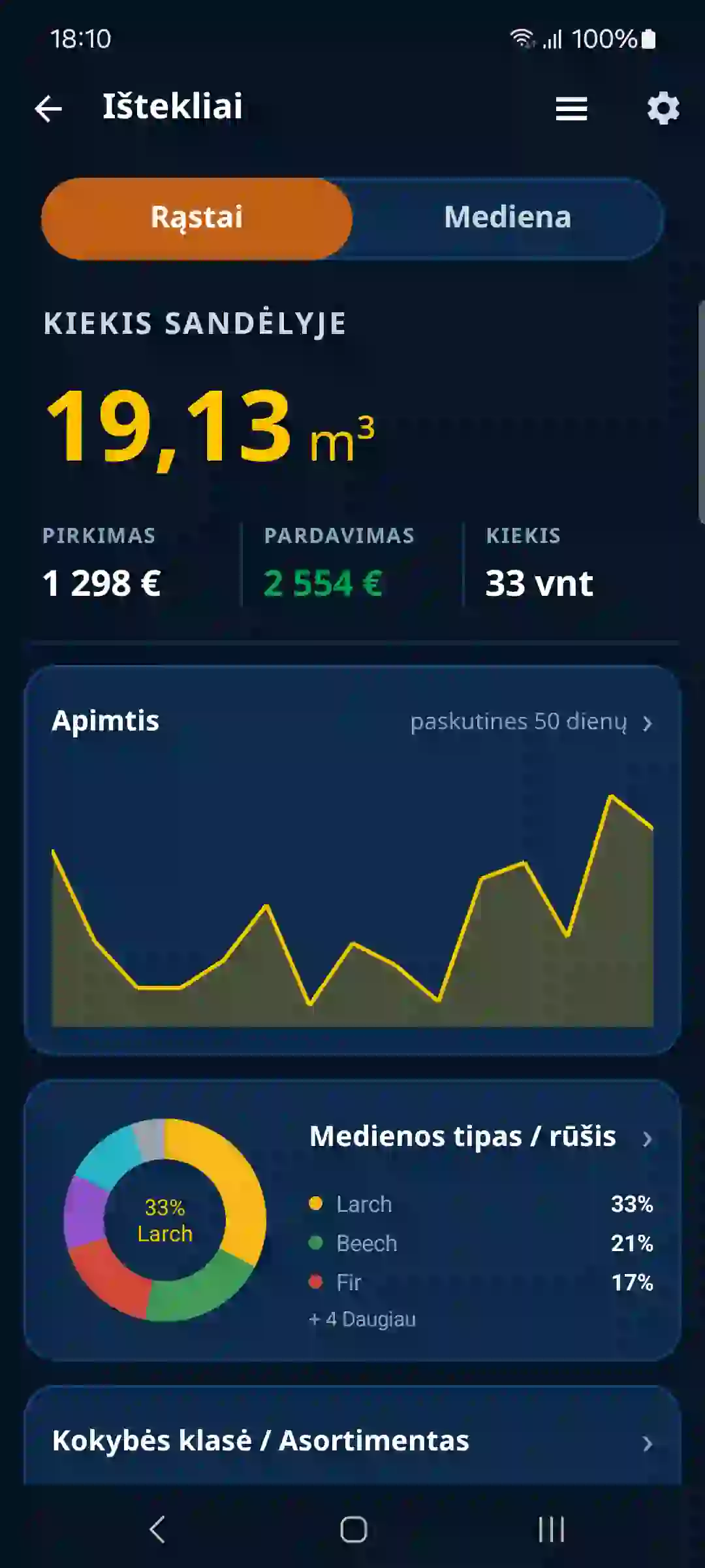 Medienos atsargų apžvalga TIMBERPOLIS programėlėje