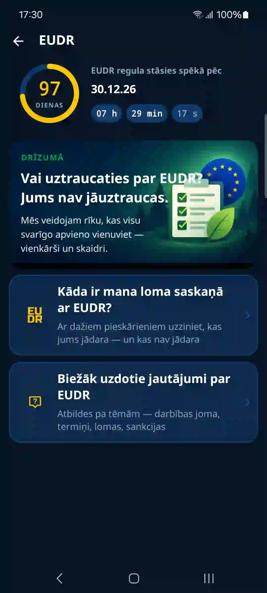 EUDR lietotnē – laika atskaite un ceļvedis