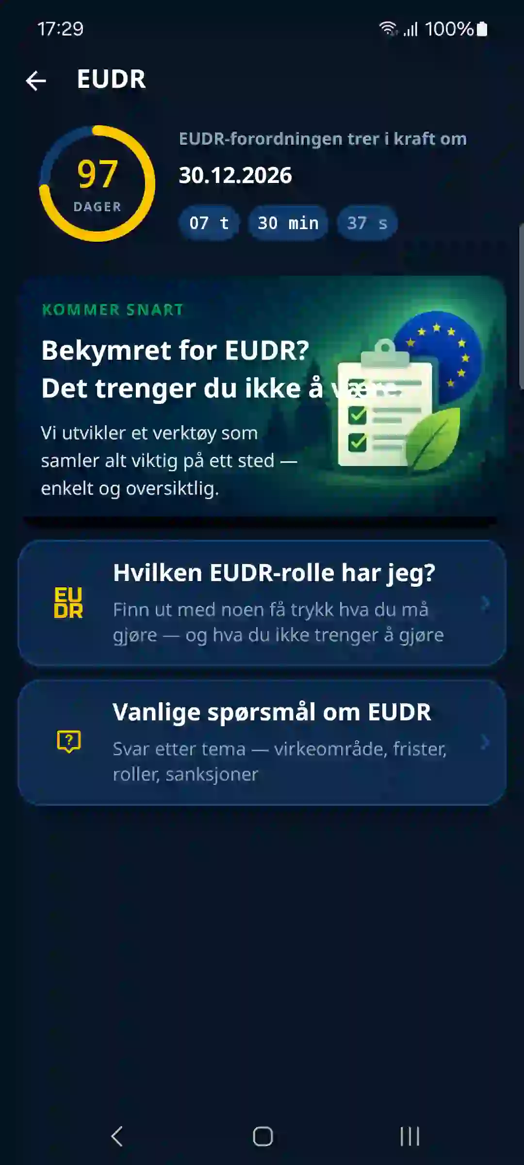 EUDR i appen – nedtelling og veiledning