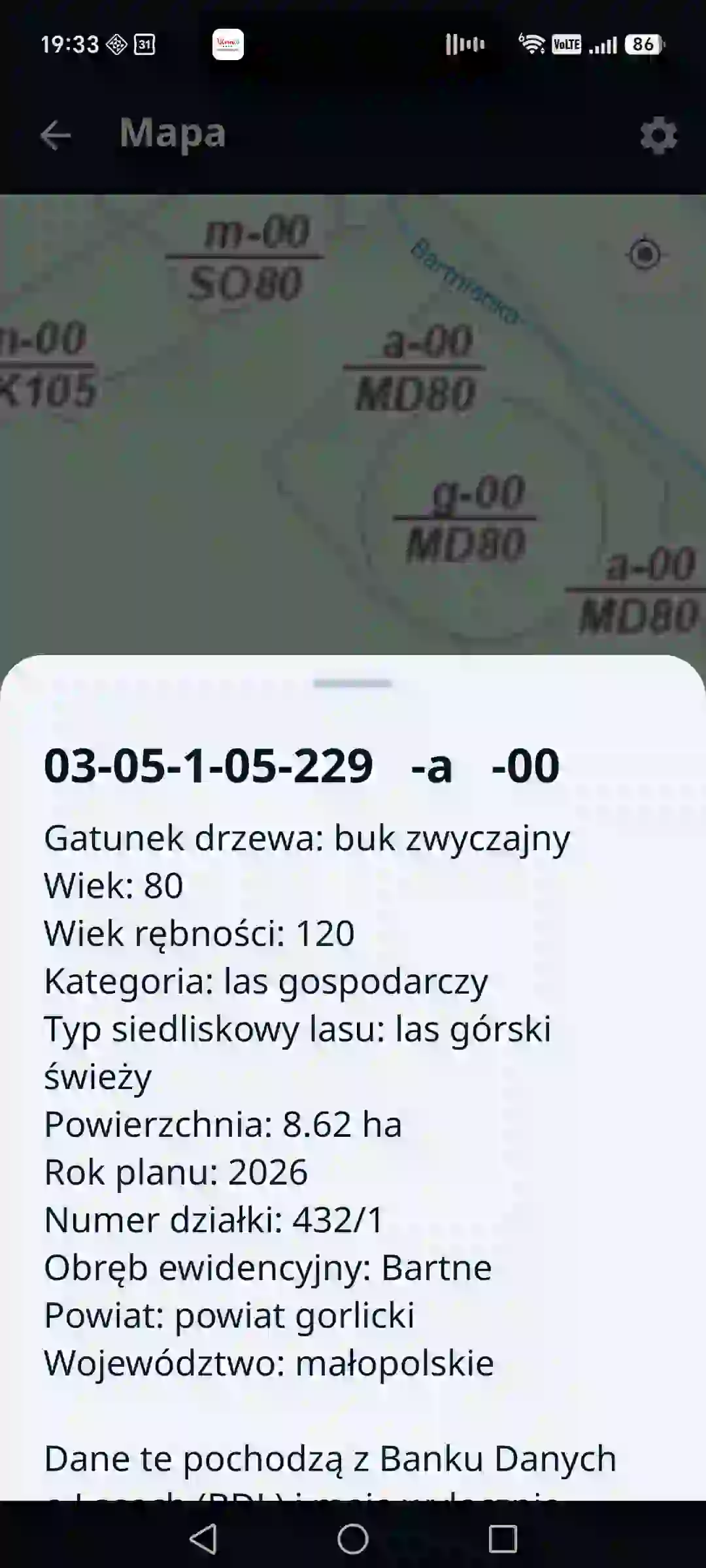 Atlas leśny w aplikacji – działka i drzewostan na mapie
