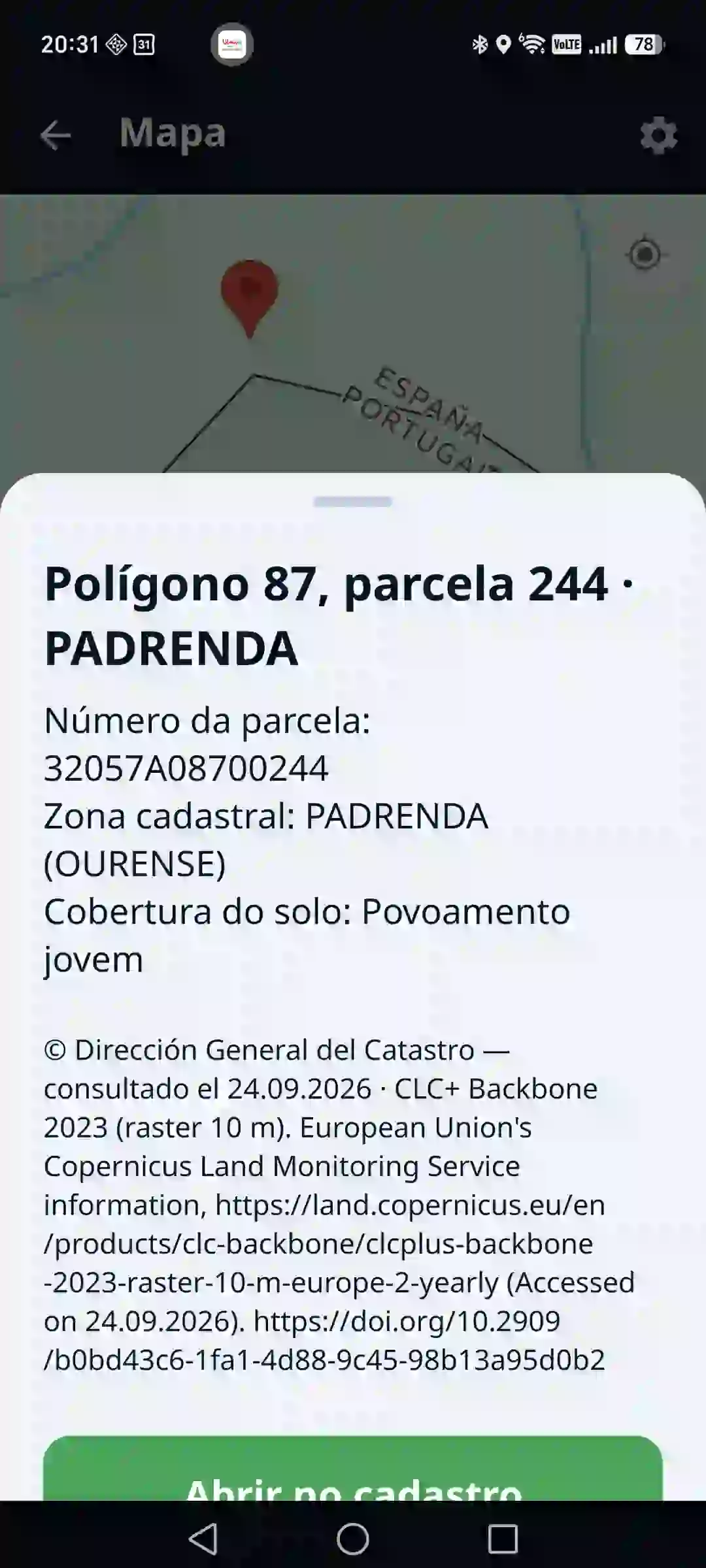 Atlas florestal na aplicação – parcela e povoamento no mapa
