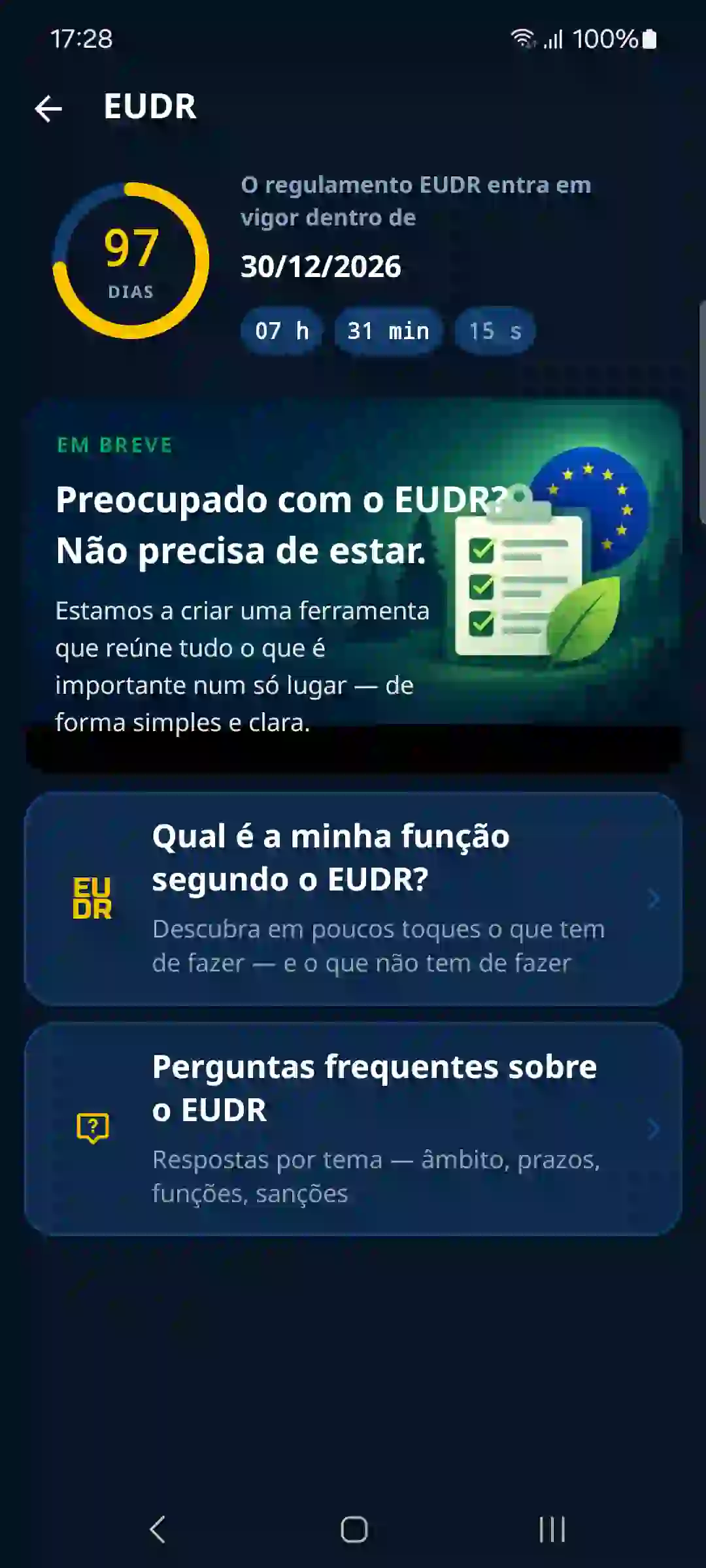 EUDR na aplicação – contagem decrescente e guia