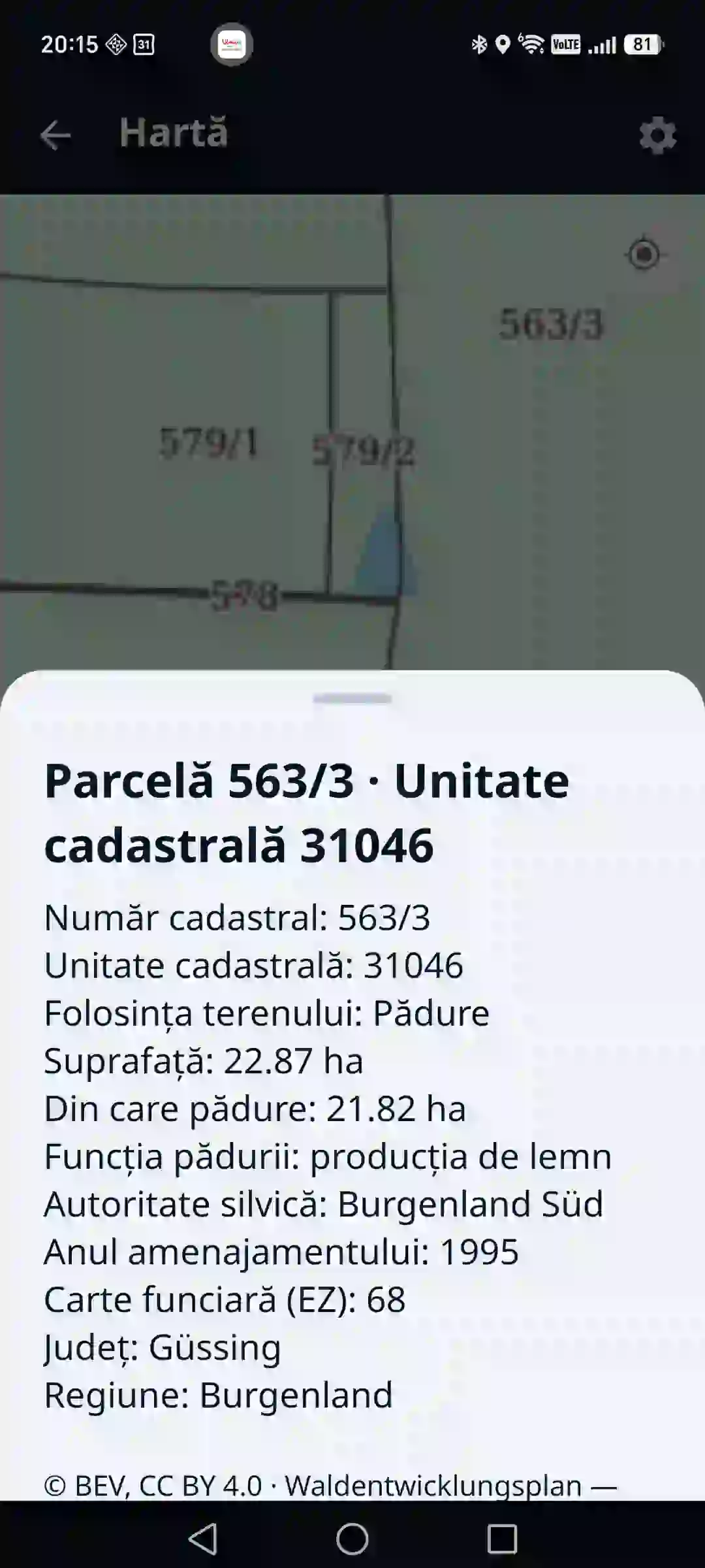 Atlas forestier în aplicație – parcelă și arboret pe hartă