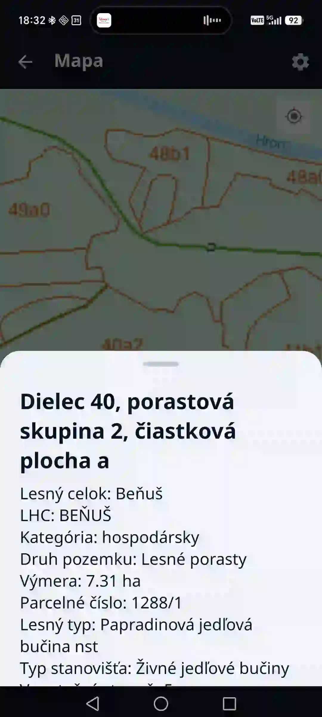Lesnícky atlas v aplikácii – parcela a porast na mape