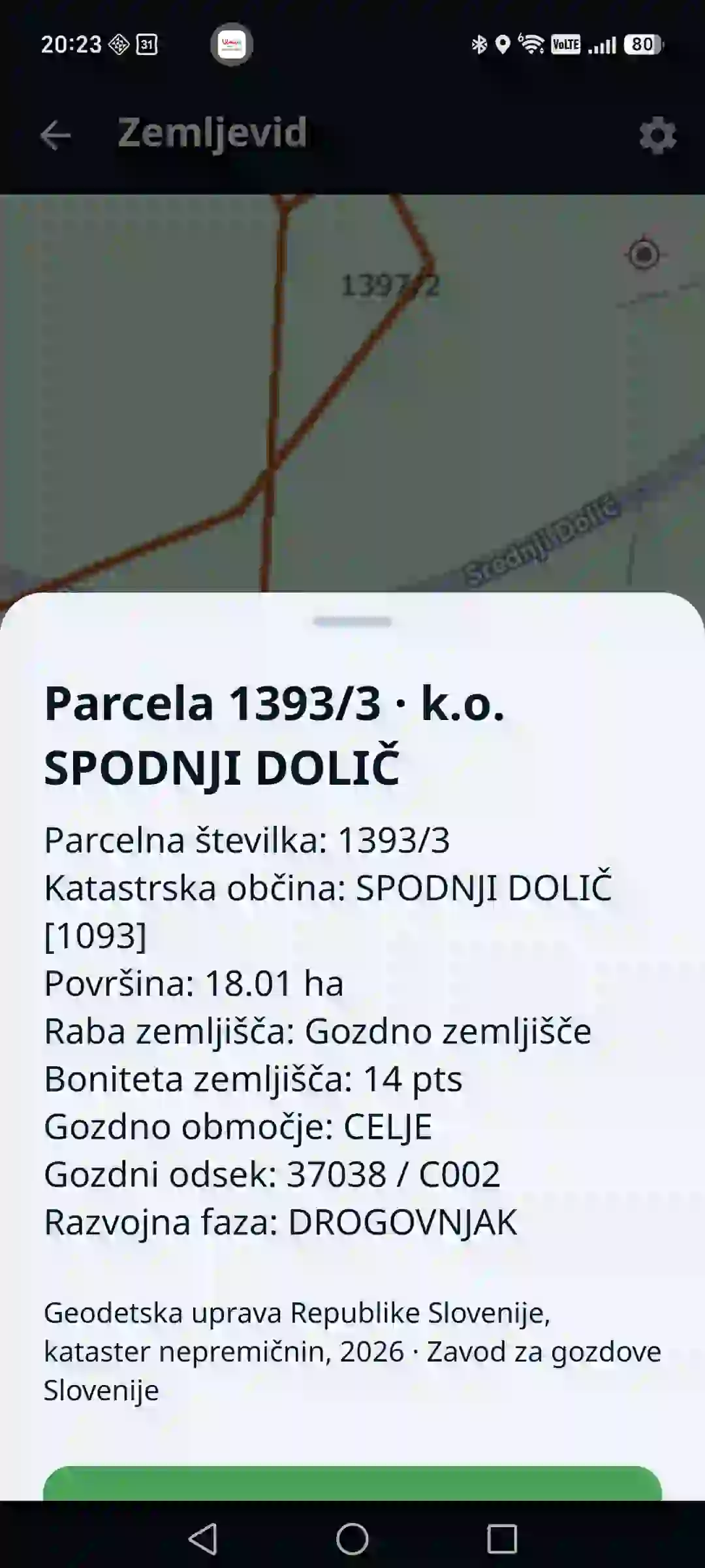 Gozdni atlas v aplikaciji – parcela in sestoj na zemljevidu