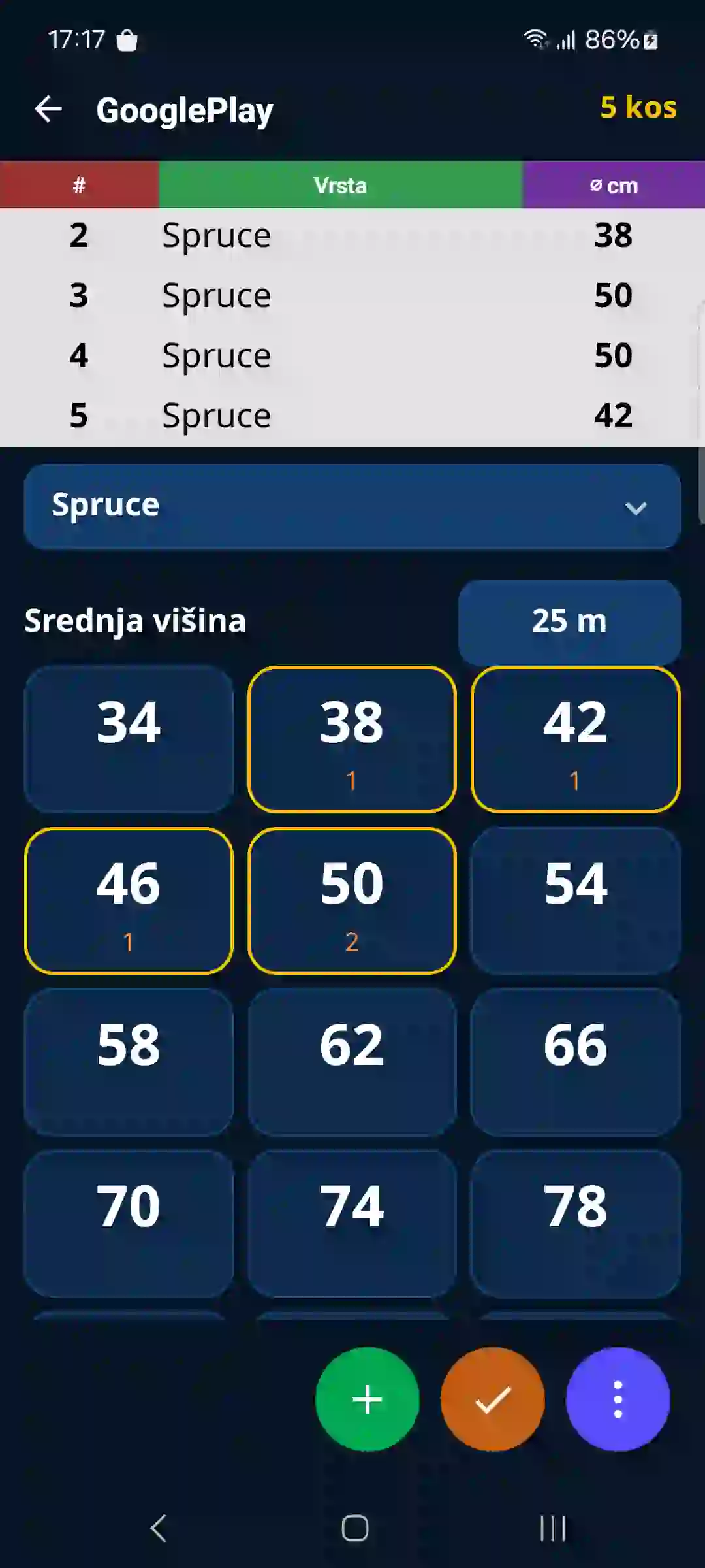 Evidence stoječih dreves v aplikaciji – zapis po drevesnih vrstah