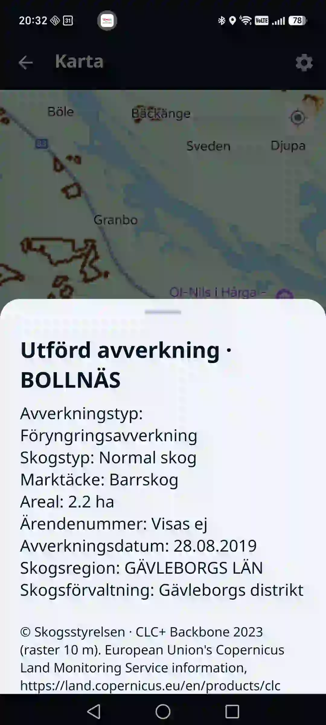 Skogsatlas i appen – fastighet och bestånd på kartan