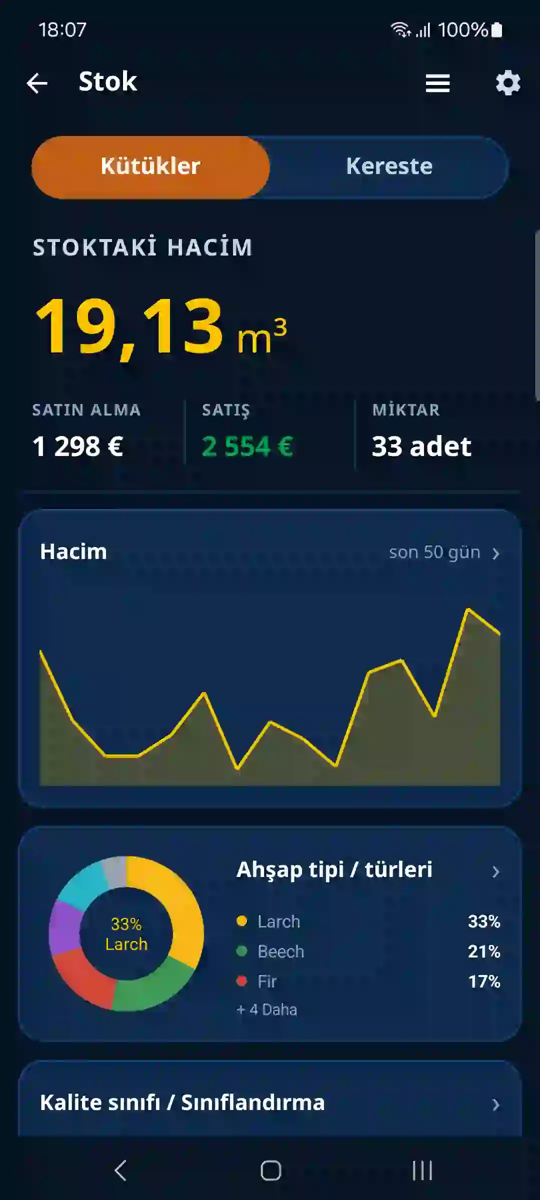 TIMBERPOLIS uygulamasında kereste stokuna genel bakış